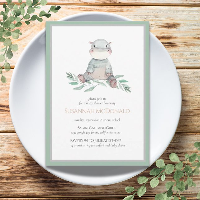 Plush Hippo | Jungle Safari Babydusche Einladung (
Plush Hippo | Jungle Safari Baby Shower Invitation)