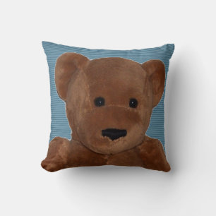 Plush Teddy Bear mit blau gestreiftem Hintergrund Kissen