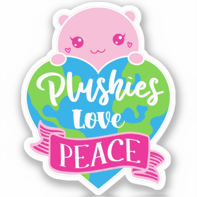 Plushies Liebe Frieden | Niedlich Kawaii Heart Ear Aufkleber (Vorderseite)