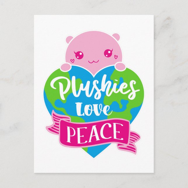 Plushies Liebe Frieden | Niedlich Kawaii Heart Ear Postkarte (Vorderseite)