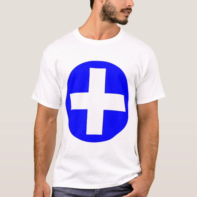 Pluszeichen in Weiß mit Blau T-Shirt (Vorderseite)