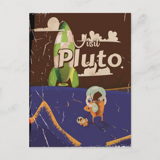 Pluto Vintage Reiseplakat Postkarte (Vorderseite)