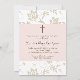 Plutôt Blush Floral Pattern Baptême Invitation
