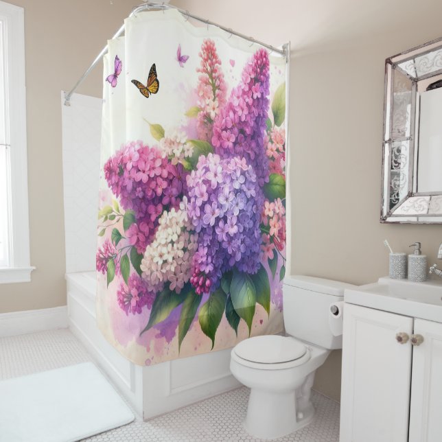Plutôt Rose Violet Lilacs Rideau de douche fleuri (En situation)