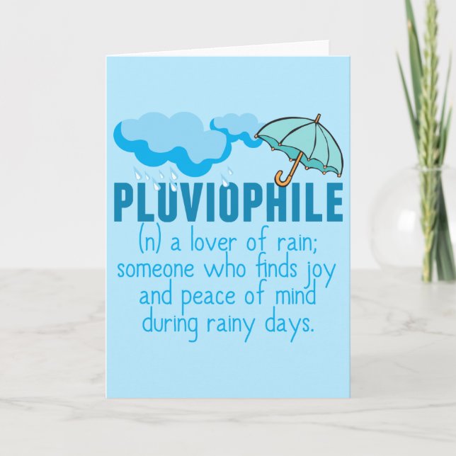 Pluviophile Rain Lover Hübsch Blauer Schirm Karte (Vorderseite)