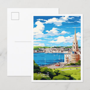 Plymouth England Vintage-Reiseillustration Postkarte