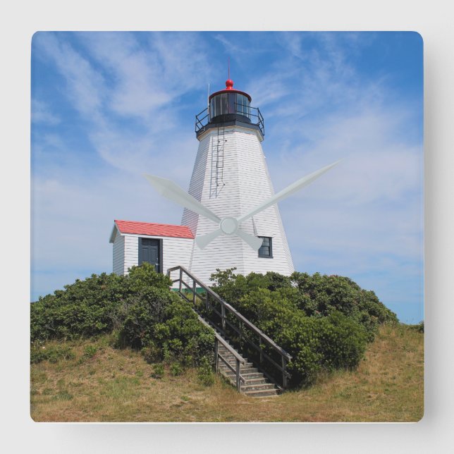 Plymouth Lighthouse, Massachusetts "The Gurnet" Quadratische Wanduhr (Vorderseite)