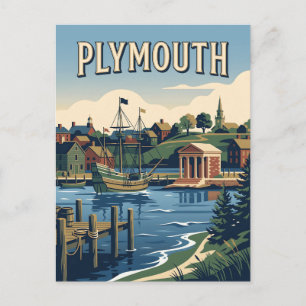 Plymouth Massachusetts Hafen Vintage Poster Postkarte