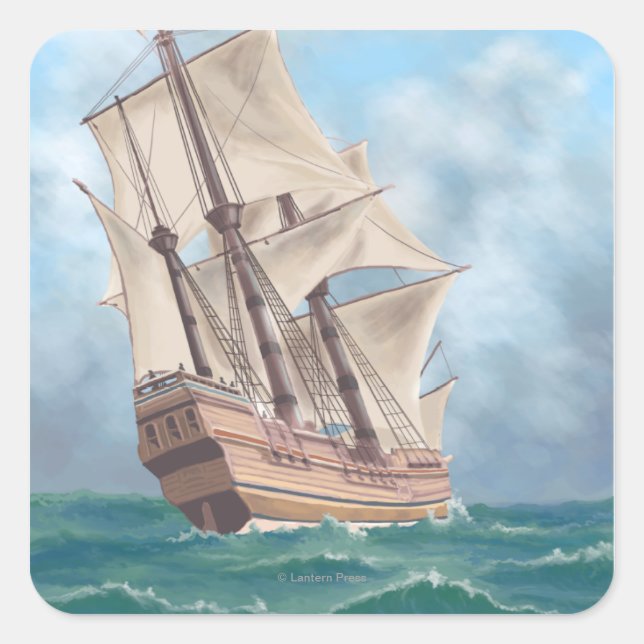 Plymouth, MassachusettsAussicht auf die Mayflower Quadratischer Aufkleber (Vorderseite)