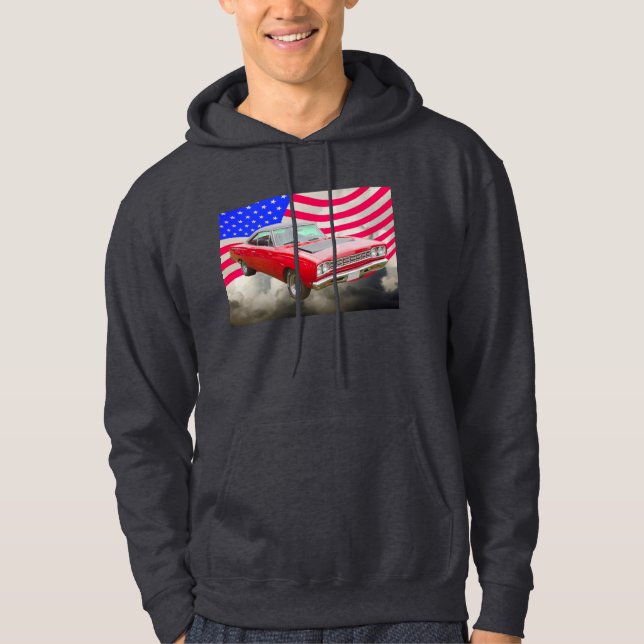 PlymouthRoadrunner 1968 und -amerikanische Flagge Hoodie (Vorderseite)