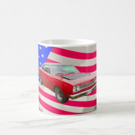 PlymouthRoadrunner 1968 und -amerikanische Flagge Kaffeetasse