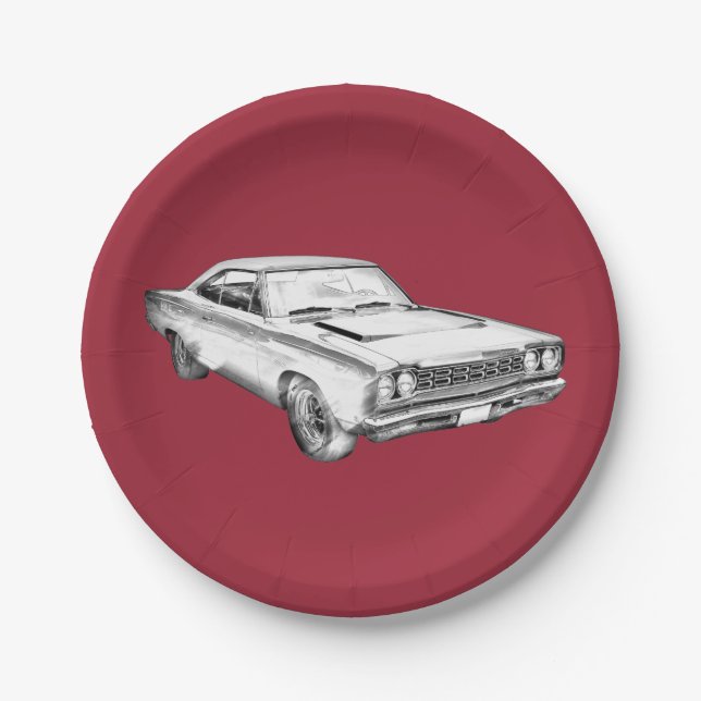 Plymouthroadrunner-Muskel-Auto-Illustration 1968 Pappteller (Vorderseite)