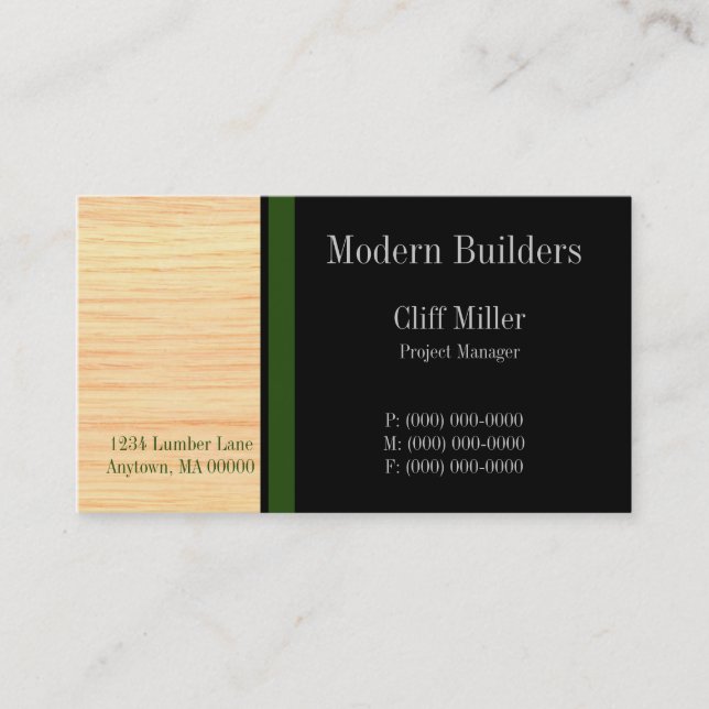 Plywood Construction Business Card, Forest Green Visitenkarte (Vorderseite)