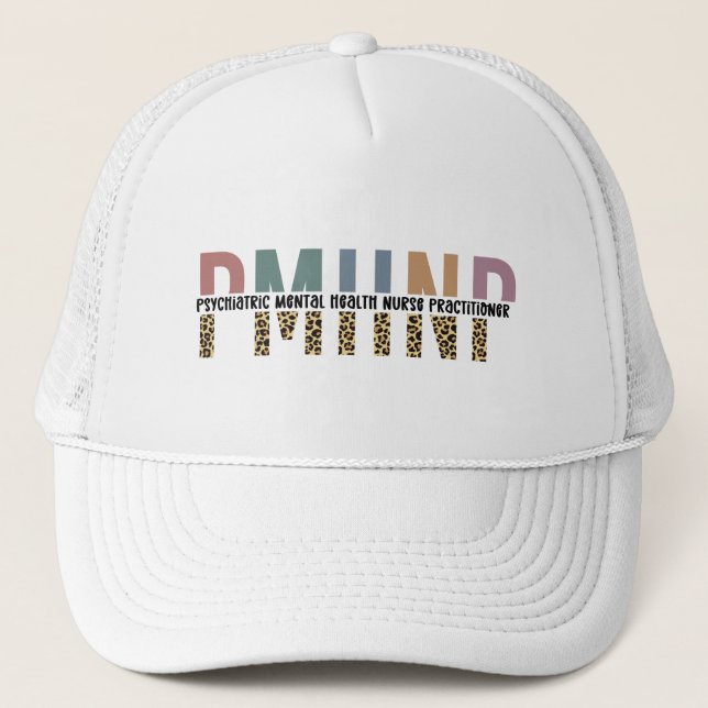 PMHNP Leopard Print Psychiatric Mental Health NP Truckerkappe (Vorderseite)