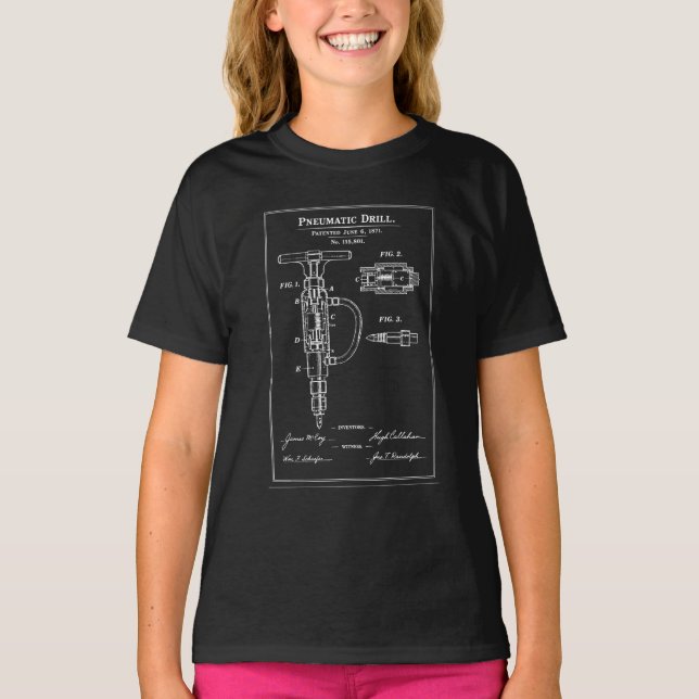Pneumatic Drill Blueprint Patent T-Shirt (Vorderseite)