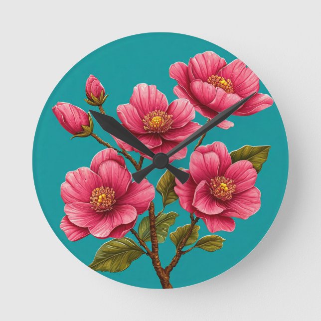 Pnk Blume Runde Wanduhr (Vorderseite)