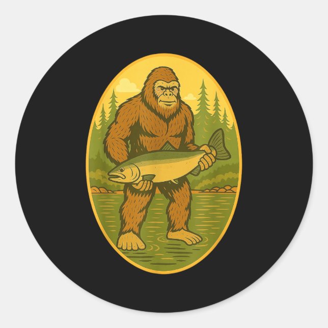 Pnw Steelhead Sasquatch Angelsport Big Foot Lachs  Runder Aufkleber (Vorderseite)