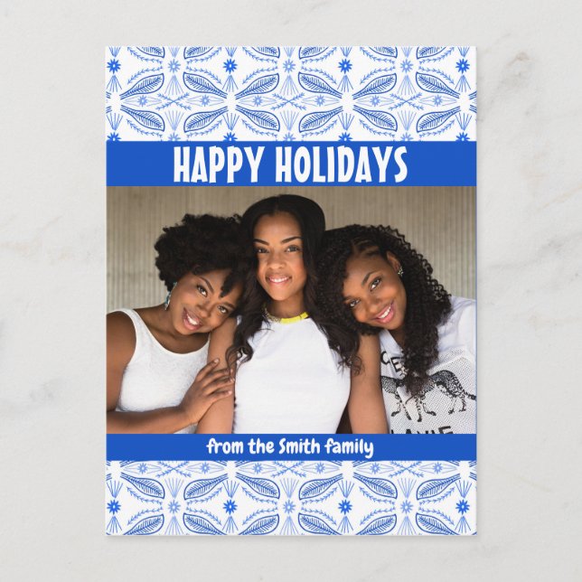 Poblanos Tile Muster CUSTOM FOTO Holiday Postkarte (Vorderseite)