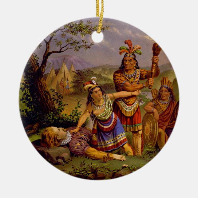 Pocahontas, der das Leben von Kapitän John Smith Keramikornament (Vorne)