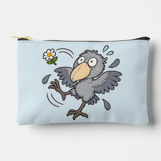 POCHETTE À ACCESSOIRES ハシビロコウ 花が飛んで慌てる 水色