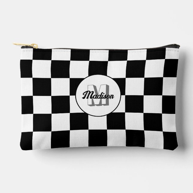 Pochette À Accessoires à damiers Monogramme géométrique noir et blanc (Recto)