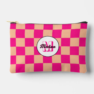 Pochette À Accessoires à damiers pêche rose chaud rétro