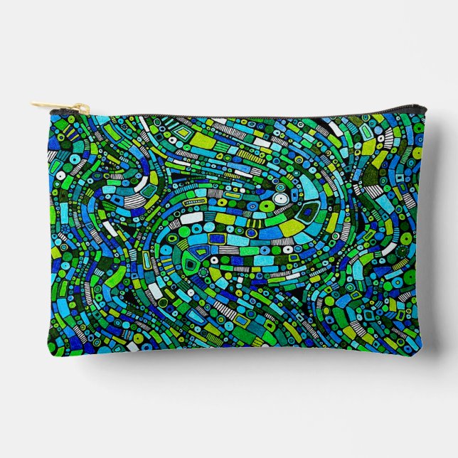 Pochette À Accessoires Abstract Design Blue Green Waves Shapes (Recto)