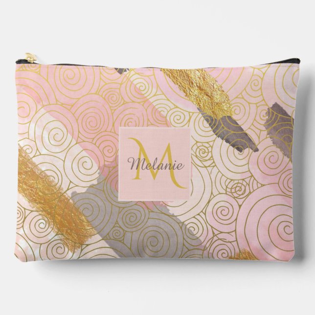 Pochette À Accessoires Abstract Gold Stripes and Pink Swirls Personalised (Recto)