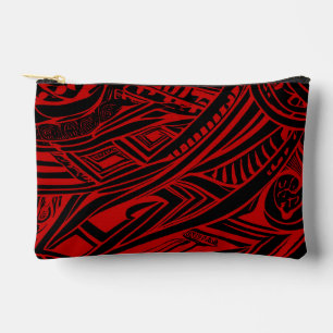 Pochette À Accessoires Abstrait Tribal Noir Et Rouge