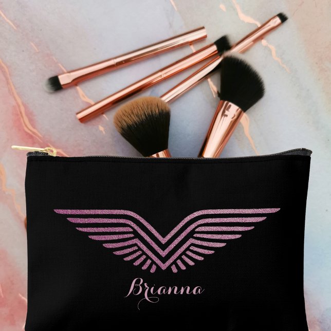 Pochette À Accessoires Ailes de pilote de voyage rose scintillant personn (Créateur téléchargé)