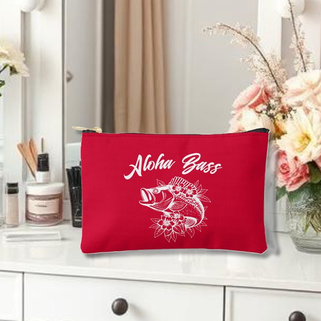Pochette À Accessoires Aloha Bass-Hawaiian Cherry Red (Aloha Bass Bass Fish Hawaiian Tropical Flowers Fisherman Trend cosmetic Bag cherry red)