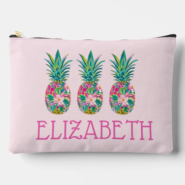 Pochette À Accessoires Ananas tropical rose et vert (Recto)