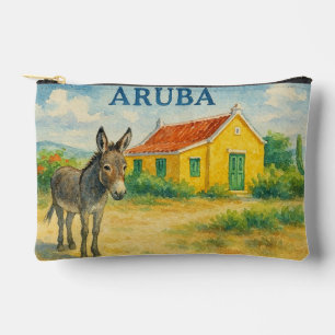 Pochette À Accessoires Âne d'Aruba et maison Cunucu Aquarelle