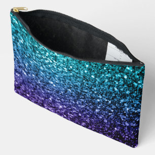Pochette À Accessoires Aqua blue ombre fausse parties scintillant scintil