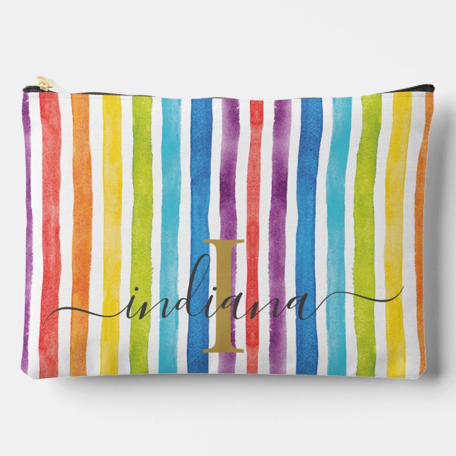 Pochette À Accessoires Aquarelle arc-en-ciel Rayures monographiques Perso (Recto)