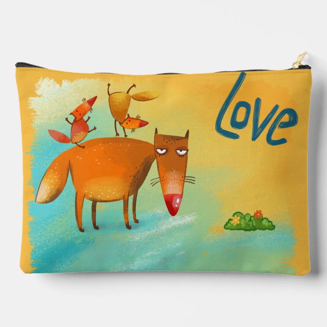 Pochette À Accessoires Aquarelle artisanale renard drôle (Verso)