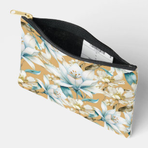 Pochette À Accessoires Aquarelle botanique bleu blanc lily floral