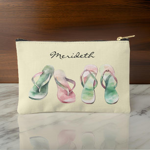 Pochette À Accessoires Aquarelle Couleur rose et vert Flip Flops été