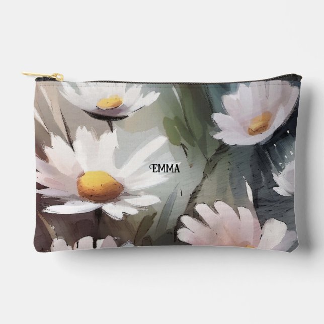 Pochette À Accessoires Aquarelle Daisées Nom personnalisé (Recto)