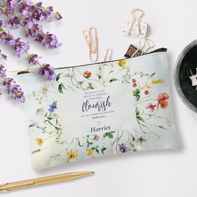 Pochette À Accessoires Aquarelle Fleur sauvage Bible Verse Personnalisée (Créateur téléchargé)
