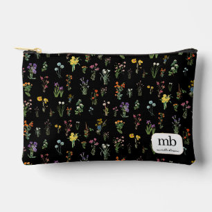 Pochette À Accessoires Aquarelle fleur sauvage Floral botanique noir