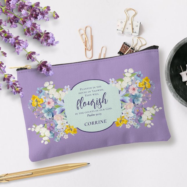 Pochette À Accessoires Aquarelle Fleurs de printemps Bible Verse Personna (Créateur téléchargé)