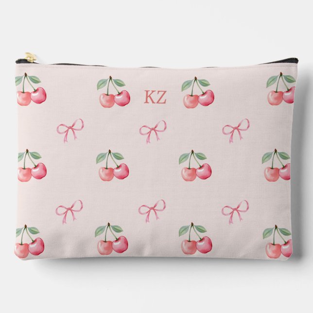 Pochette À Accessoires Aquarelle mignonne cerises et vaches. (Recto)