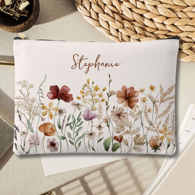 Pochette À Accessoires Aquarelle monogramme Fleur sauvage Joli Floral (In situ)