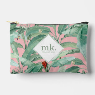 Pochette À Accessoires Aquarelle rose banane tropicale Feuilles Monogramm