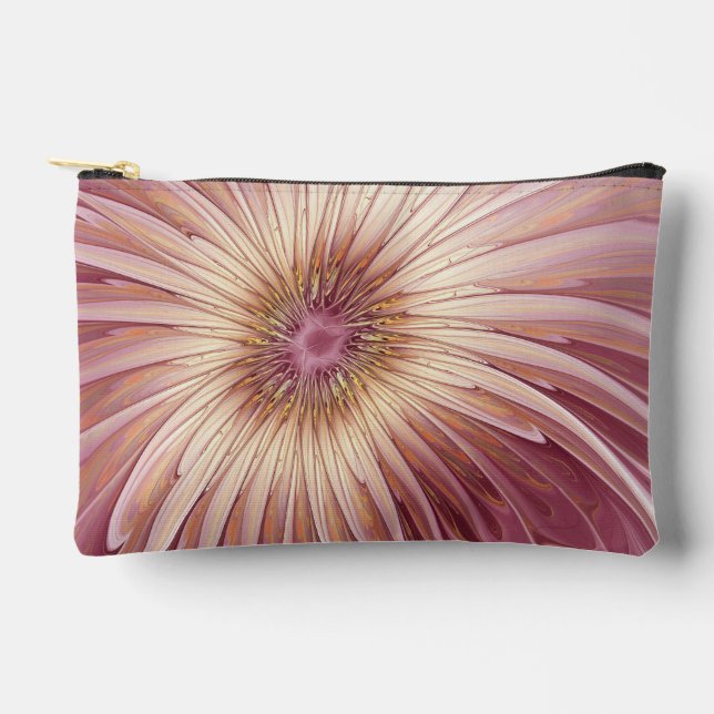 Pochette À Accessoires Art Abstrait Fractal Fleur & Tons de Bourgogne (Recto)