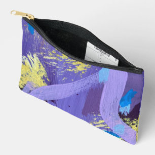 Pochette À Accessoires Art abstrait violet, jaune et bleu vif