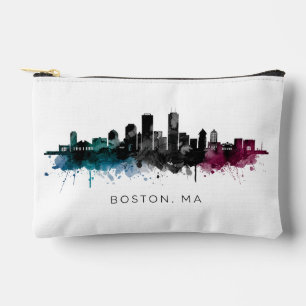 Pochette À Accessoires Art du Massachusetts Aquarelle de la skyline de