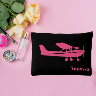 Pochette À Accessoires Avion Cessna Rose Aviation Féminine Nom Personnali