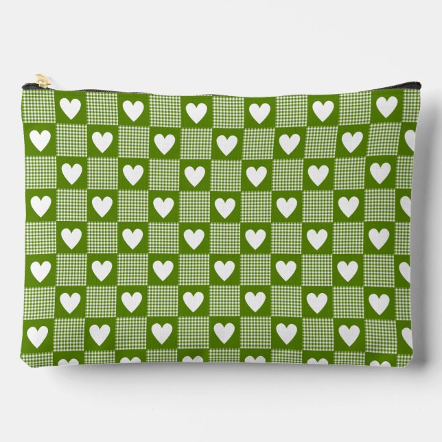 Pochette À Accessoires Avocado Green Gingham Heart Patch Plaid (Recto)